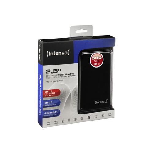 Intenso Memory Case - Disque dur - 500 Go - externe (portable) - 2.5" - USB 3.0 - 5400 tours/min - mémoire tampon : 8 Mo - noir