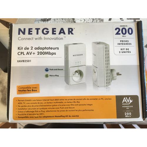 Netgear XAV2501 Adaptateur CPL Ethernet Powerline 200 Mbit/s avec Prise  Femelle Intégrée Homeplug AV