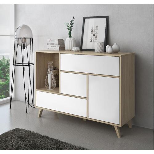 Buffet Wind 1 Porte, 3 Tiroirs, Puccini, Porte Et Tiroirs Blanc.120x40x86cm.