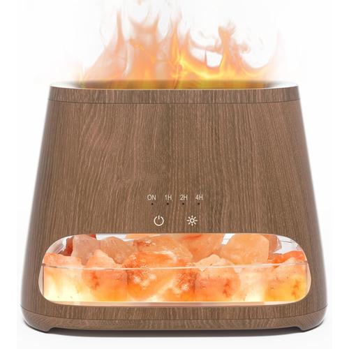 Grain De Bois Foncé Grain De Bois Foncé 2 En 1 Diffuseur D'huiles Essentielles & Lampe En Cristal De Sel Himalaya, Diffuseur D'aromathérapie Avec 