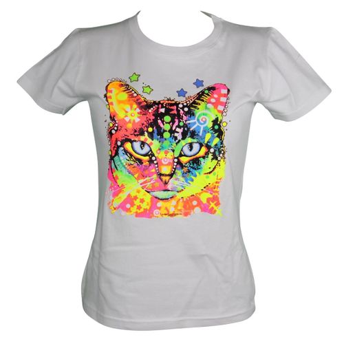 T-Shirt Femme Manches Courtes - Chat 10094 - Blanc