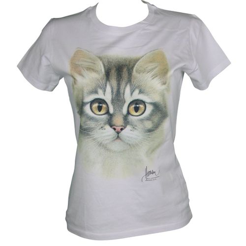 T-Shirt Femme Manches Courtes - Chat 8871 - Blanc