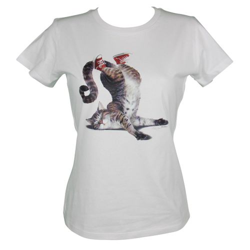 T-Shirt Femme Manches Courtes - Chat 18391 - Blanc