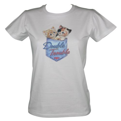 T-Shirt Femme Manches Courtes - Chat 85476 - Blanc