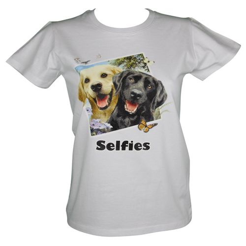 T-Shirt Femme Manches Courtes - Chiens Selfies 2379 - Blanc