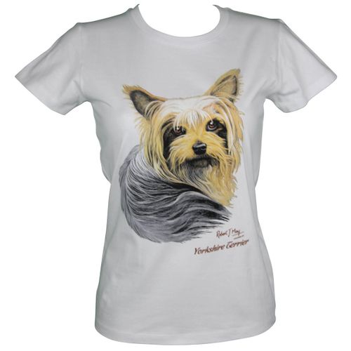 T-Shirt Femme Manches Courtes - Chien Yorkshire 13757 - Blanc