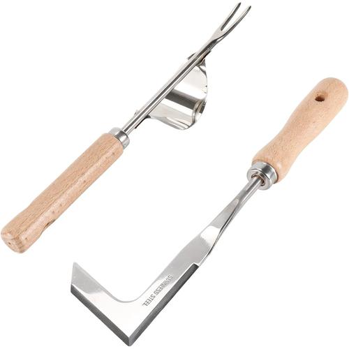 2pcs Désherbeur Manuel,Outil de Désherbage en Acier Inoxydable,Weeder de Jardin,Fourche de Jardinage,Désherbeur à Racines,avec Manche Ergonomique en Bois Naturel,pour Désherber Votre Jardin,Creuser