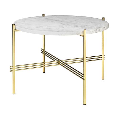 Gubi Table Basse Ronde Structure Laiton Ts Ø 55 X 41 Cm (Blanc Carrara - Marbre Et Métal)