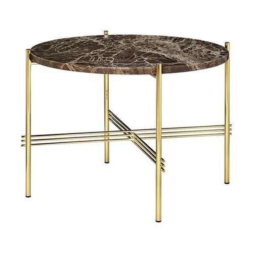 Gubi Table Basse Ronde Structure Laiton Ts Ø 55 X 41 Cm (Marron Emperador - Marbre Et Métal)