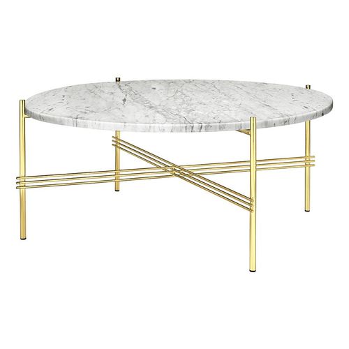 Gubi Table Basse Ronde Structure Laiton Ts Ø 80 X 35 Cm (Blanc Carrara - Marbre Et Métal)