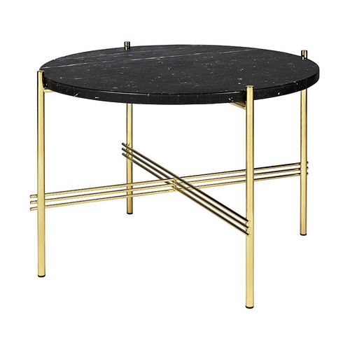 Gubi Table Basse Ronde Structure Laiton Ts Ø 55 X 41 Cm (Noir Marquina - Marbre Et Métal)