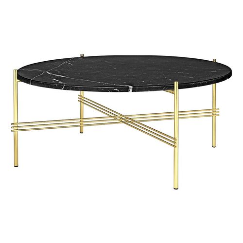 Gubi Table Basse Ronde Structure Laiton Ts Ø 80 X 35 Cm (Noir Marquina - Marbre Et Métal)