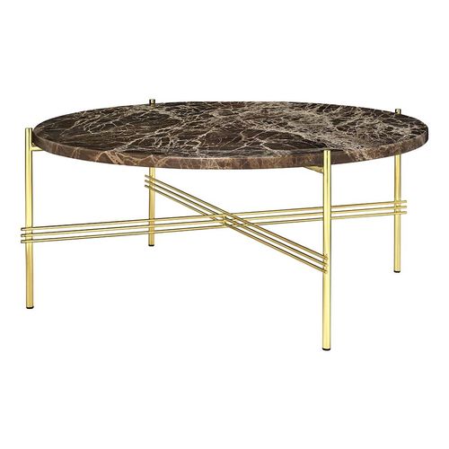Gubi Table Basse Ronde Structure Laiton Ts Ø 80 X 35 Cm (Marron Emperador - Marbre Et Métal)