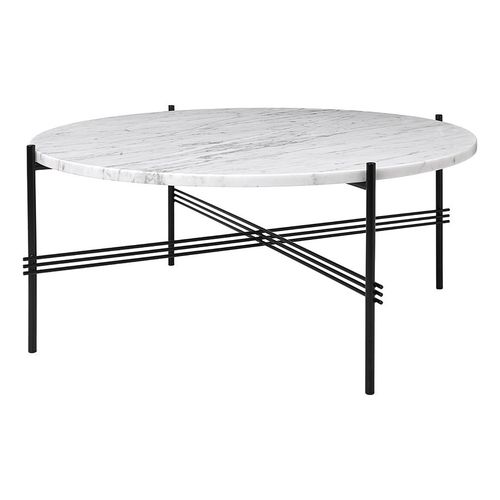 Gubi Table Basse Ronde Structure Noire Ts Ø 80 X 35 Cm (Blanc Carrara - Marbre Et Métal)