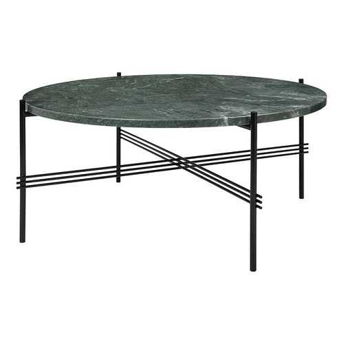 Gubi Table Basse Ronde Structure Noire Ts Ø 80 X 35 Cm (Vert Guatemala - Marbre Et Métal)