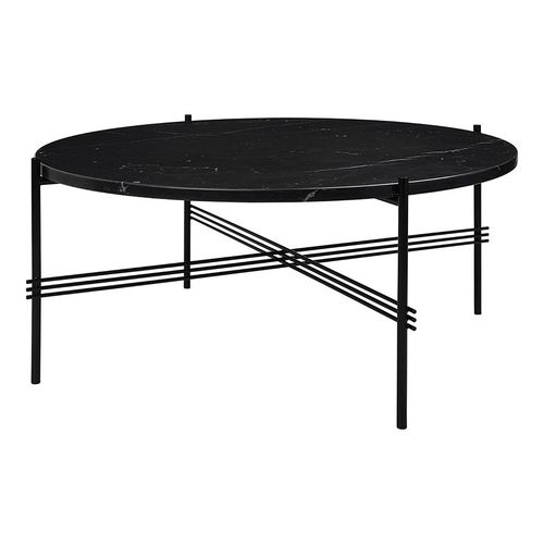 Gubi Table Basse Ronde Structure Noire Ts Ø 80 X 35 Cm (Noir Marquina - Marbre Et Métal)