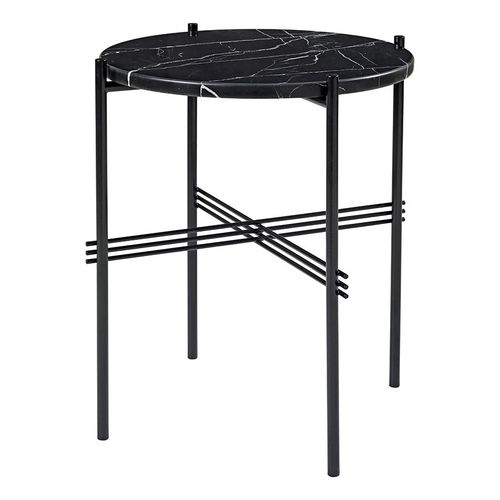 Gubi Table Basse Ronde Structure Noire Ts Ø 40 X 51 Cm (Noir Marquina - Marbre Et Métal)