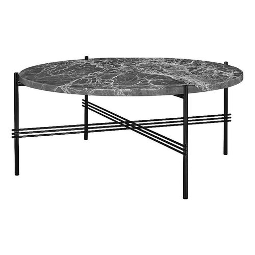 Gubi Table Basse Ronde Structure Noire Ts Ø 80 X 35 Cm (Gris Emperador - Marbre Et Métal)
