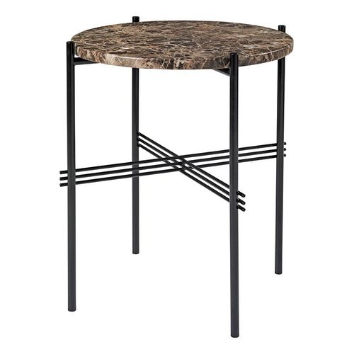 Gubi Table Basse Ronde Structure Noire Ts Ø 40 X 51 Cm (Marron Emperador - Marbre Et Métal)