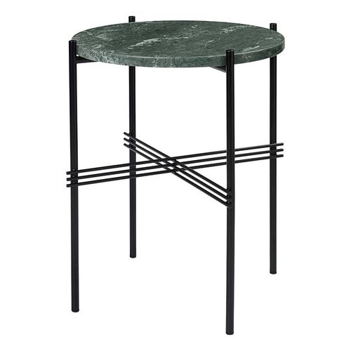 Gubi Table Basse Ronde Structure Noire Ts Ø 40 X 51 Cm (Vert Guatemala - Marbre Et Métal)