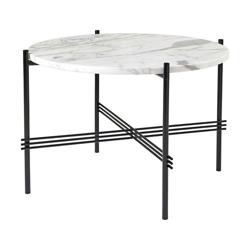 Gubi Table Basse Ronde Structure Noire Ts Ø 55 X 41 Cm (Blanc Carrara - Marbre Et Métal)