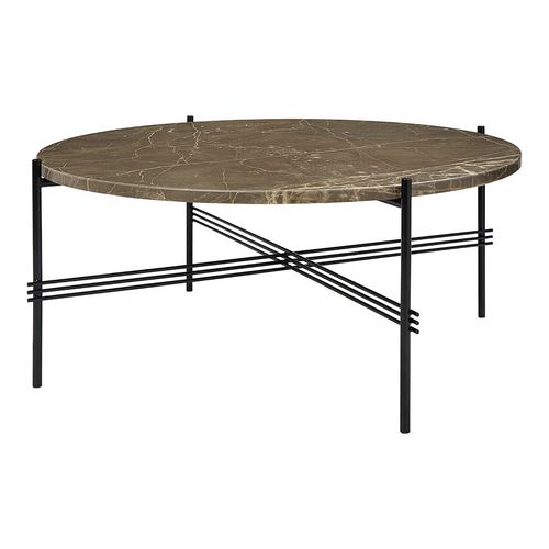 Gubi Table Basse Ronde Structure Noire Ts Ø 80 X 35 Cm (Marron Emperador - Marbre Et Métal)