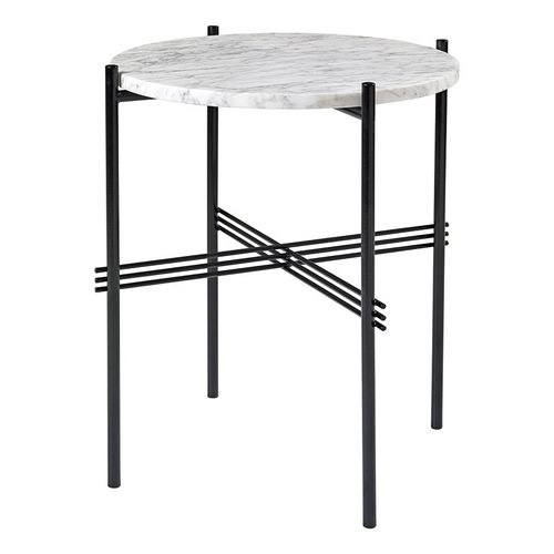 Gubi Table Basse Ronde Structure Noire Ts Ø 40 X 51 Cm (Blanc Carrara - Marbre Et Métal)