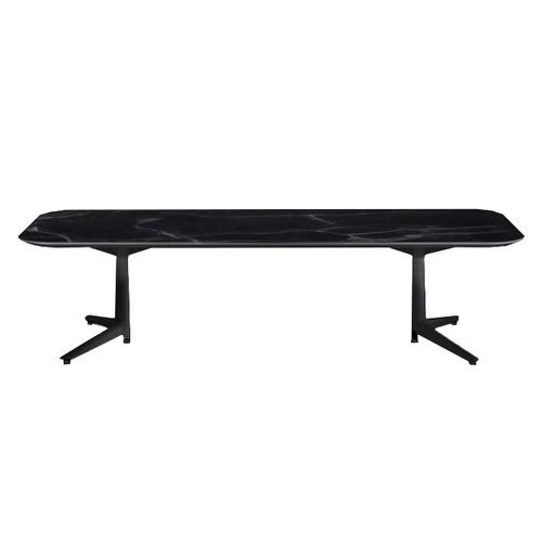 Kartell Table Basse Multiplo Low Avec Plateau Rectangulaire Arrondi (Noir - Aluminium Moulé Et Plateau En Céramique Finition Marbre)