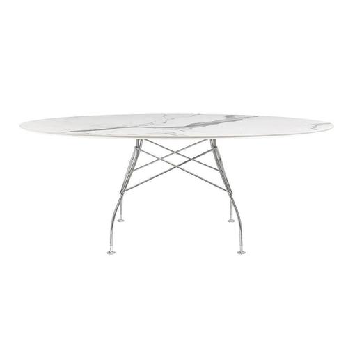 Kartell - Table Glossy - Marbre Blanc - Chrome - Oval - Blanc