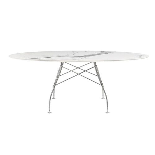 Kartell - Table Glossy - Marbre Blanc - Chrome - Oval - Blanc