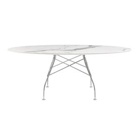 Kartell - Table Glossy - Marbre Blanc - Chrome - Oval - Blanc