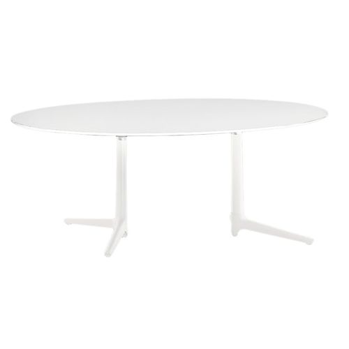 Kartell Table Multiplo Xl Avec Plateau Oval (Blanc - Aluminium Moulé Et Plateau En Verre)
