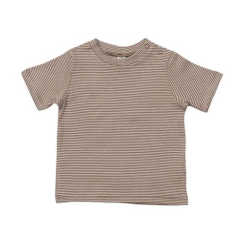 T-Shirt Coton Bio Pour B?B? - Bz45 - Ray? Marron Et Blanc