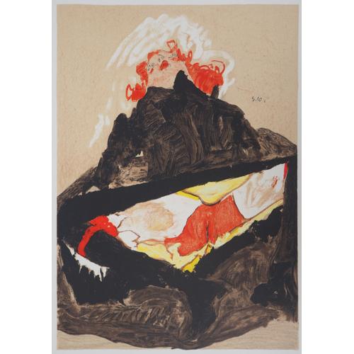 Egon Schiele : La Jeune Fille Aux Cheveux Rouges, Lithographie Signée