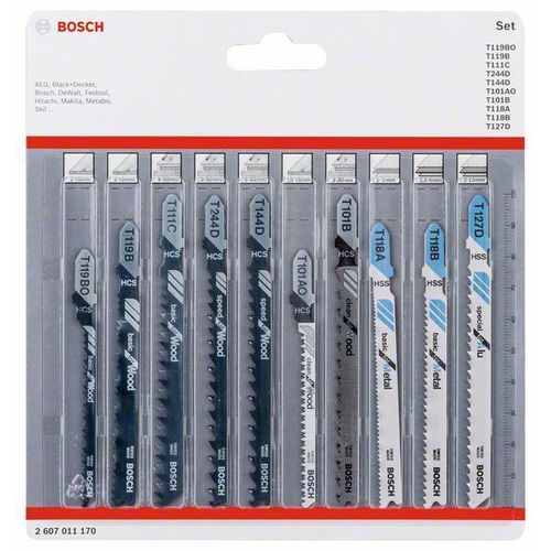 Bosch Lames de scie sauteuse Wood+Metal, set de 10 pièces - 2607011170
