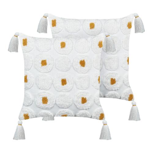 Lot De 2 Coussins Touffeté Coton Blanc Azalia