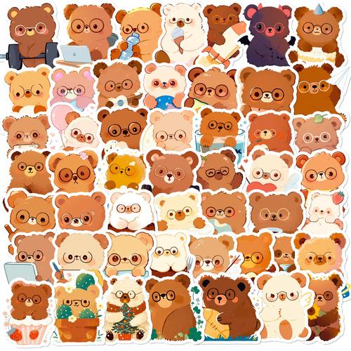 100 Lunettes Mignonnes Ours Ours Mignon Dessin Animé Graffiti Autocollants Ours Graffiti Autocollants Décorer Bagages Cahier Autocollants Imperméables A704