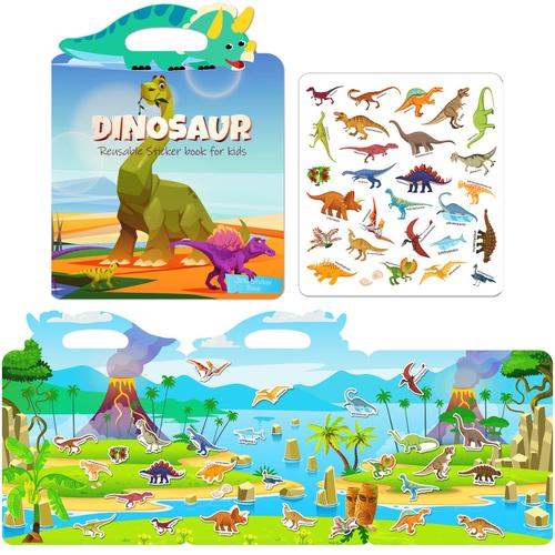 100 Vert Dinosaure Gelée Autocollant Livre Gelée Autocollant Livre Vert Dinosaure Bébé Éducation Précoce Cognitif Amusant Puzzle Gelée Autocollant Livre Calme A2932