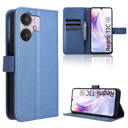 Étui Pour Xiaomi Redmi 13c 5g Titulaire De La Carte Couverture Portefeuille Magnétique Bicelle - Bleu