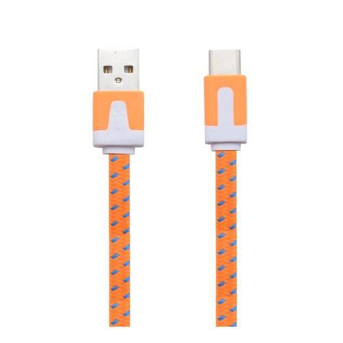 Cable Noodle Type C pour JBL FLIP 5 Chargeur Android USB 1,5m Connecteur Tresse - ORANGE
