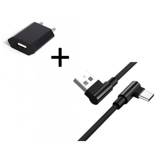 Pack pour JBL FLIP 5 Smartphone Type C (Cable 90 degres Fast Charge + Prise Secteur Couleur) - NOIR