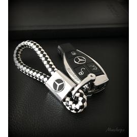 Magnifique porte-clé Mercedes en cuir Noir/Blanc