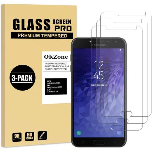 Lot De 3 Films De Protection D'écran En Verre Trempé Compatible Avec Samsung Galaxy J4 2018, Dureté 2.5d 9h Et Haute Résolution, Anti-Rayures, Anti-Huile, Anti-Bulles