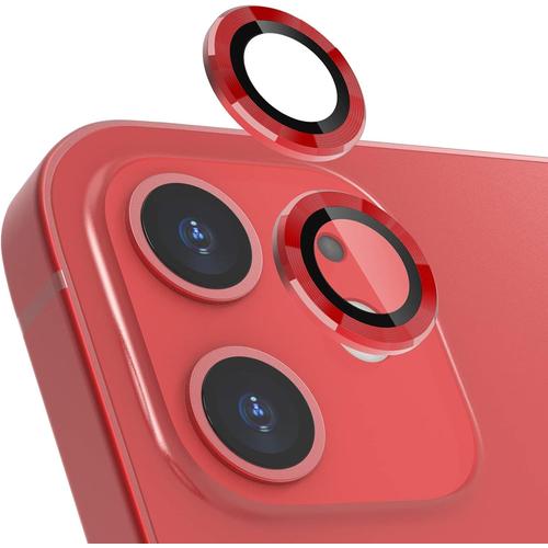 Lot De 2 Protecteurs D'objectif D'appareil Photo Pour Iphone 12/Iphone 12 Mini/Iphone 11, Résistant Aux Rayures Film En Verre Trempé De Qualité Supérieure En Alliage D'aluminium, Rouge Lot De 2