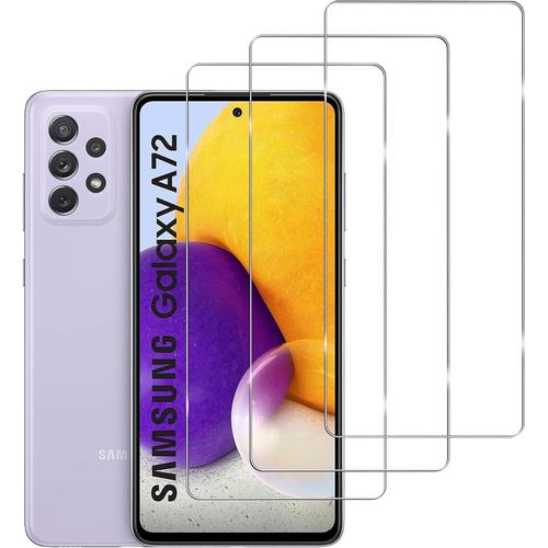 Lot De 3 Verres De Protection Blindés Pour Samsung Galaxy A72 / A72 5g, Verre Trempé Dureté 9h, Protecteur D'écran Transparent Hd, Anti-Rayures, Anti-Traces De Doigts, Anti-Bulles Pour Samsung Galaxy A72