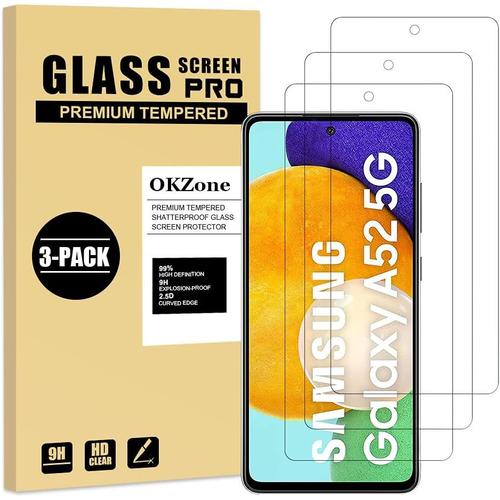 Lot De 3 Films De Protection En Verre Trempé Compatible Avec Samsung Galaxy A72, Dureté 2,5d 9h Et Film De Verre Trempé Haute Résolution Film De Protection D'écran En Verre Trempé, Anti-Bulle