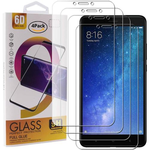 Lot De 4 Protections D'écran En Verre Trempé Pour Smartphone Xiaomi Mi Max 2 Avec Film En Verre Trempé Dureté 9h, Film De Protection Transparent Hd Anti-Rayures