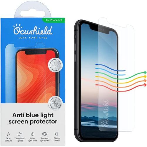 Ocushield Film Protecteur Anti Lumière Bleue Compatible Avec Iphone 7 - 8 - Protection Des Yeux Avec Filtre Lumière Bleue - Produit Médical Reconnu - Film En Verre Trempé Avec Protection Anti-Éblouissement