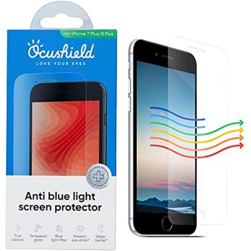 Ocushield Film Protecteur Anti Lumière Bleue Compatible Avec Iphone 7 - 8 Plus - Protection Des Yeux Avec Filtre Lumière Bleue - Produit Médical Reconnu - Film En Verre Trempé Avec Protection Anti-Éblouissement