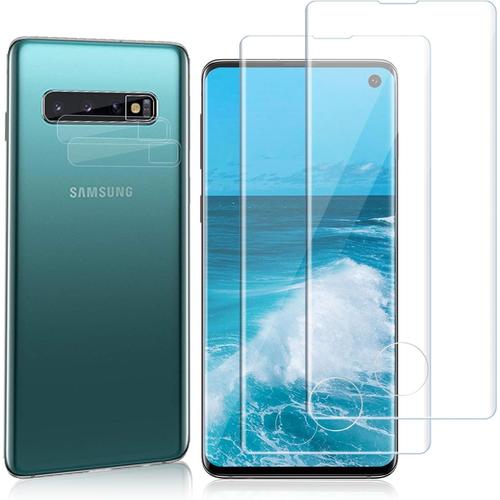 Pack Of 2 Tempered Glass Screen Protectors For Samsung Galaxy S10 With 2 Tempered Glass Camera Protection, Clear Bubble-Free Tempered Glass Screen Protector For Samsung S10 Tempered Glass Film